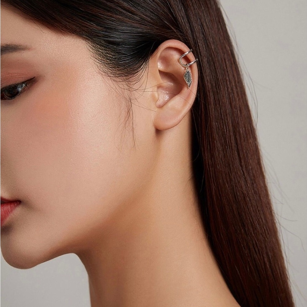 925 Sterling Silver Angel Wing Ear Cuff for Women Men
